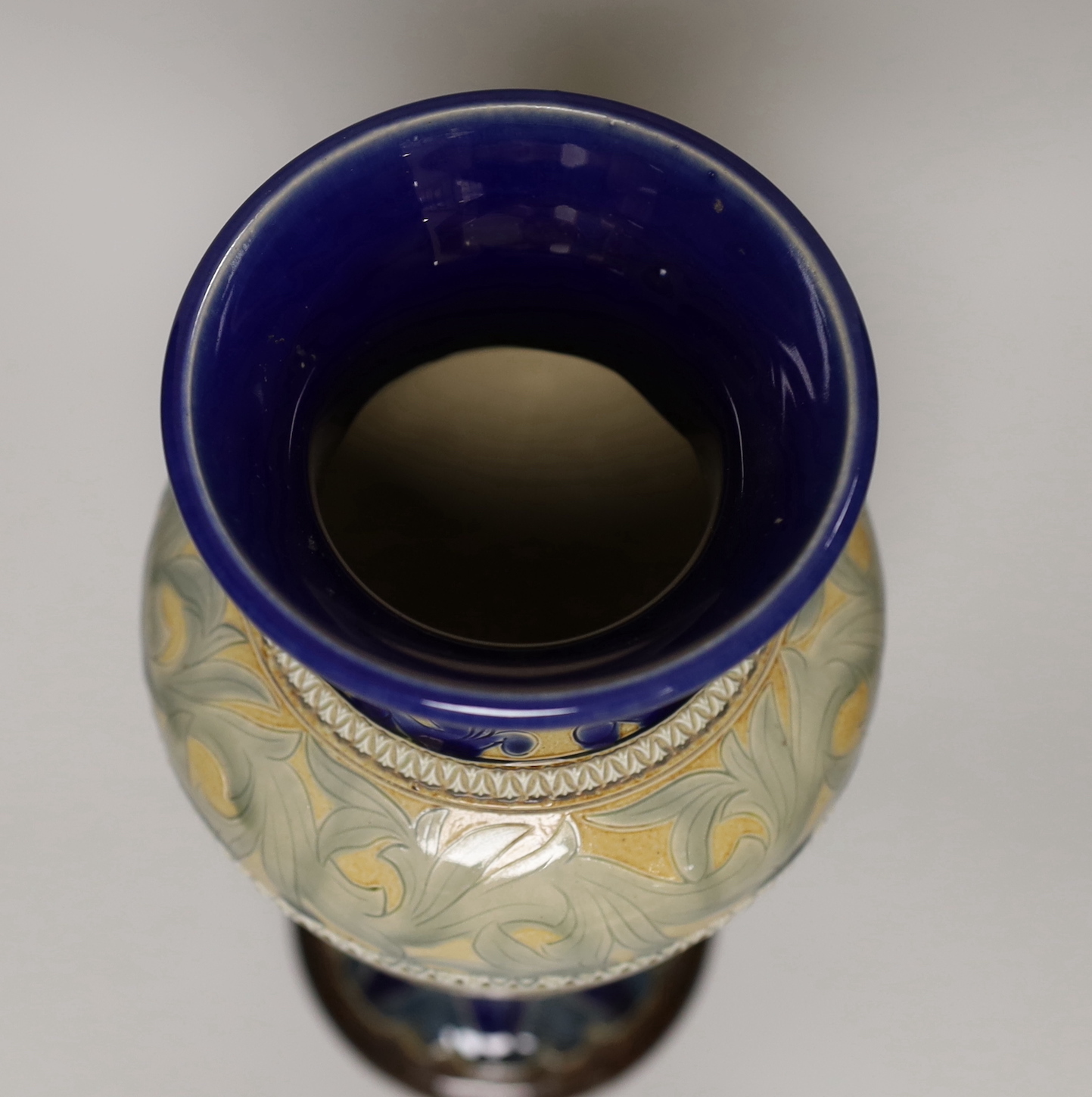 A Hannah Barlow Doulton Lambeth stoneware vase, decorated with horses, stamped and numbered 1883 to the base, 27cm high